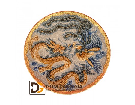 Mâm bồng men rạn cổ bọc đồng đắp nổi rồng phượng Mâm bồng men rạn cổ bọc đồng đắp nổi rồng phượng