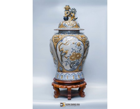 Chóe men rạn đắp nổi cảnh tước báo xuân 60L Chóe men rạn đắp nổi cảnh tước báo xuân 60L