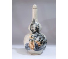 Nậm rượu hồ lô men rạn cổ, đắp nổi phượng hoàng