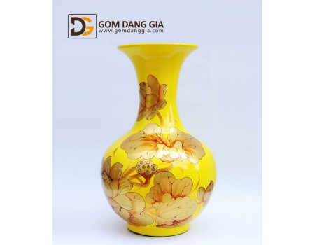 Lọ tỏi Bát Tràng nền vàng vẽ hoa sen S1 Lọ tỏi Bát Tràng nền vàng vẽ hoa sen S1